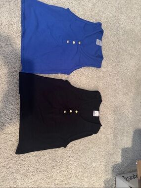 Girls' Ribbed Tank Tops with Button Front - Blue & Black